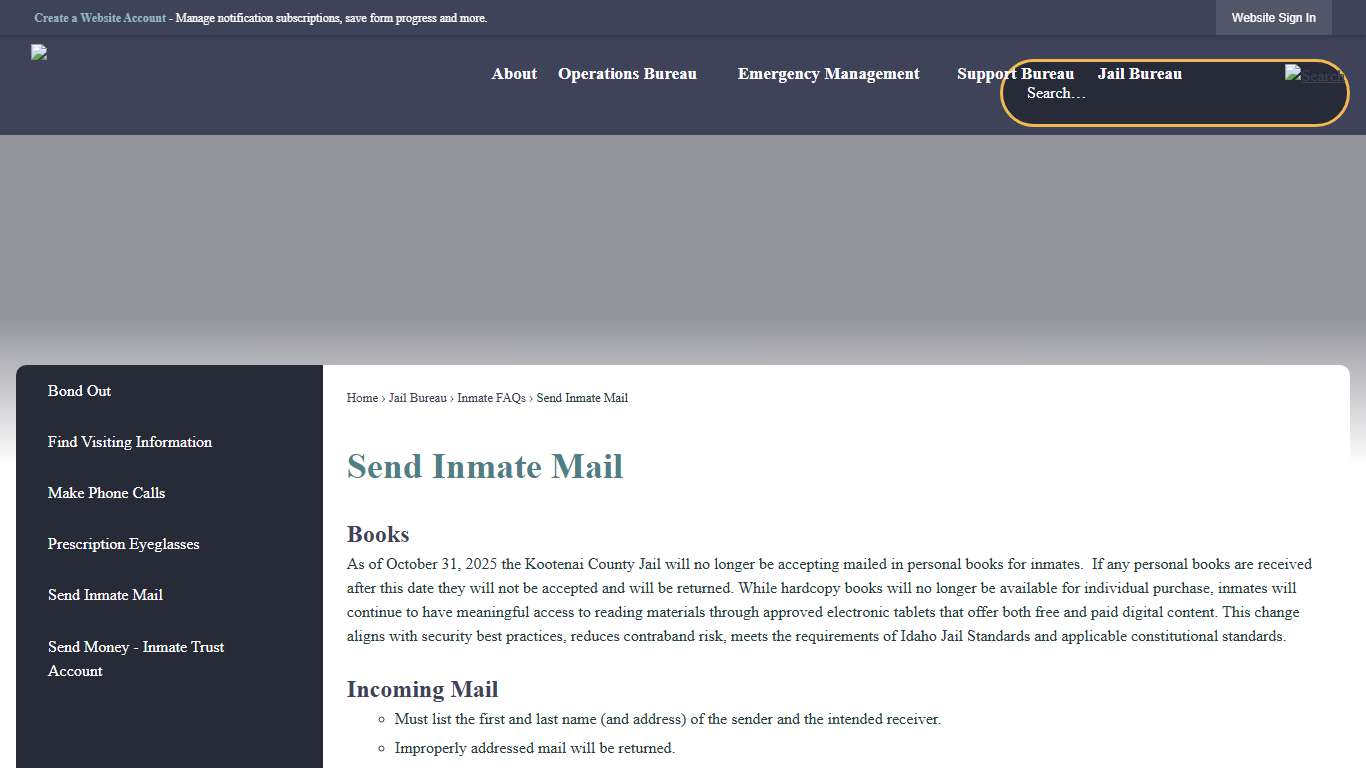 Send Inmate Mail | Kootenai County Sheriff, ID
